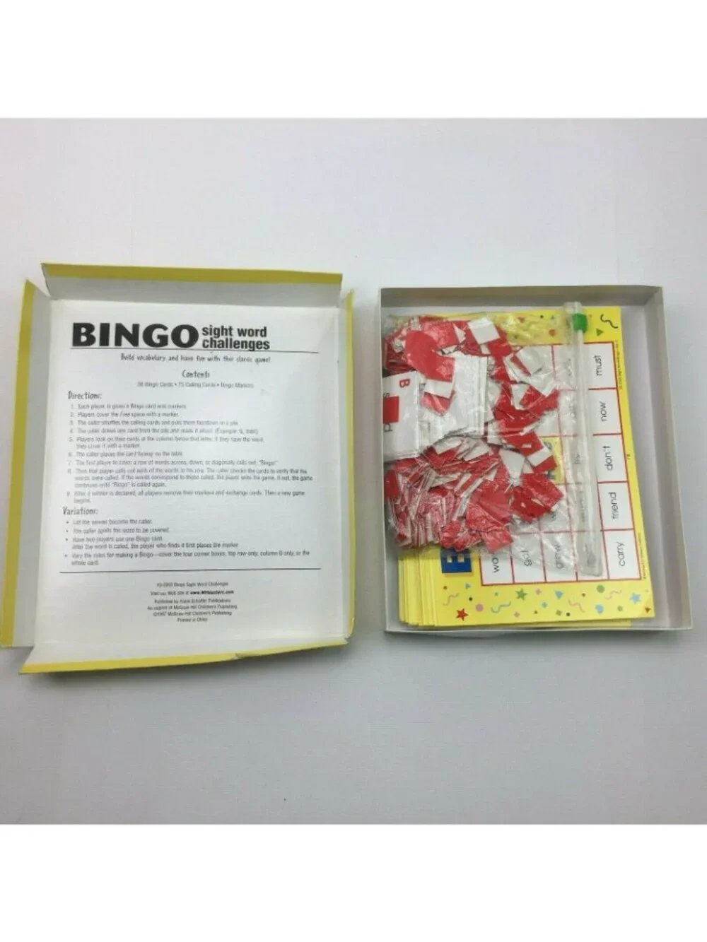 McGraw-Hill BINGO Card Game Sight Word Challenge Classroom Calling Cards Markers